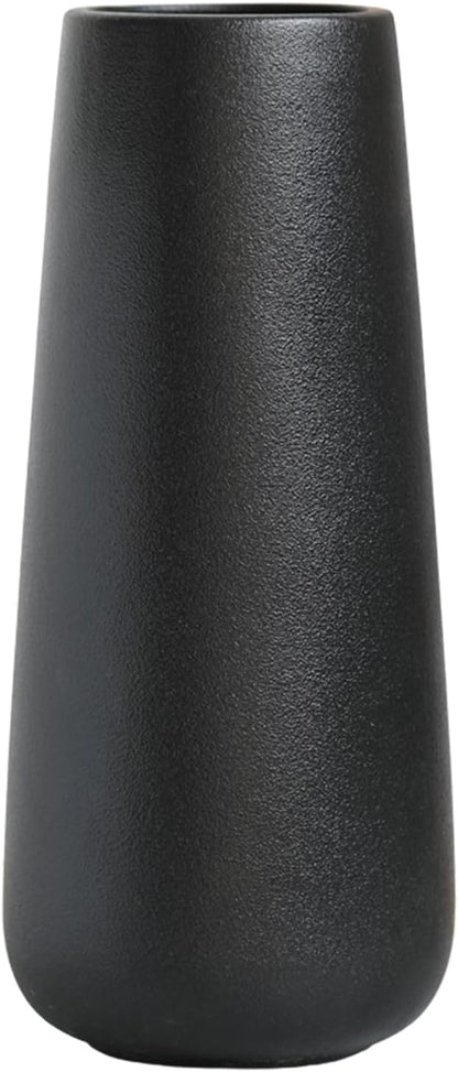 11 Inch Tall Matt Black Ceramic Vase for Flowers & Pampas Grass, Classic Rustic Style Decorative Vases for Home Decor Table Centerpieces