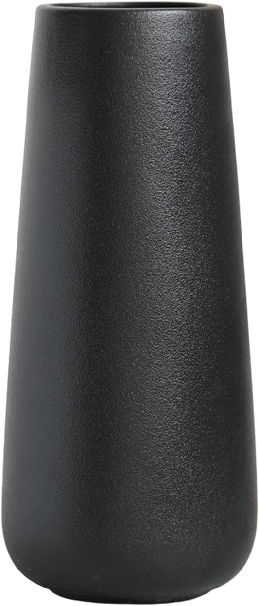 8 Inch Tall Matt Black Ceramic Vase for Flowers & Pampas Grass, Small Classic Rustic Style Decorative Vases for Home Decor Table Centerpieces