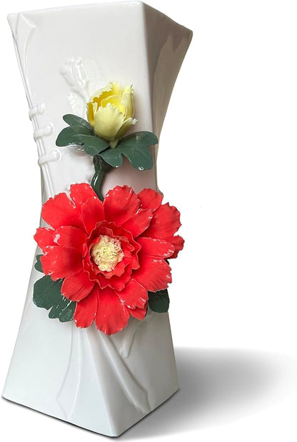 MTME Porcelain vase with Flowers, Memorabilia, Wedding Gifts, Aesthetic Sculpture Home décor (Red)