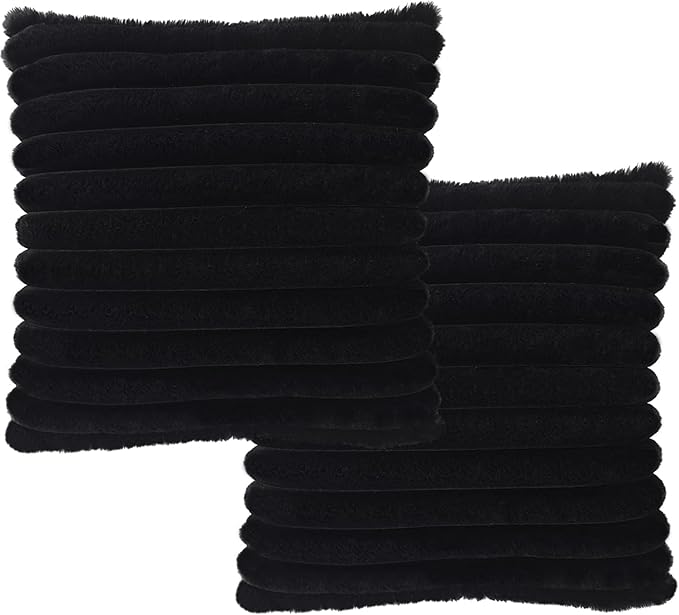 2 Pack 22x22 Pillow Cover Velvet Pillow Covers, Faux Fur Square Throw Pillow Covers for Living Room Decorations Throw Pillow Case, Throw Pillow Cover Cushion Cover for Home Sofa Bedroom Car, Black