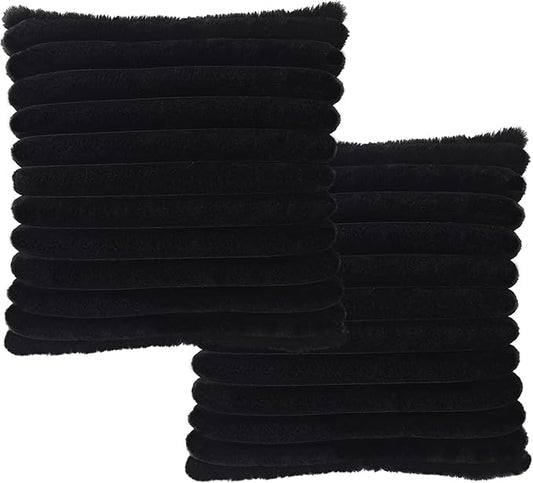 2 Pack 24x24 Pillow Cover Velvet Pillow Covers, Faux Fur Square Throw Pillow Covers for Living Room Decorations Throw Pillow Case, Throw Pillow Cover Cushion Cover for Home Sofa Bedroom Car, Black