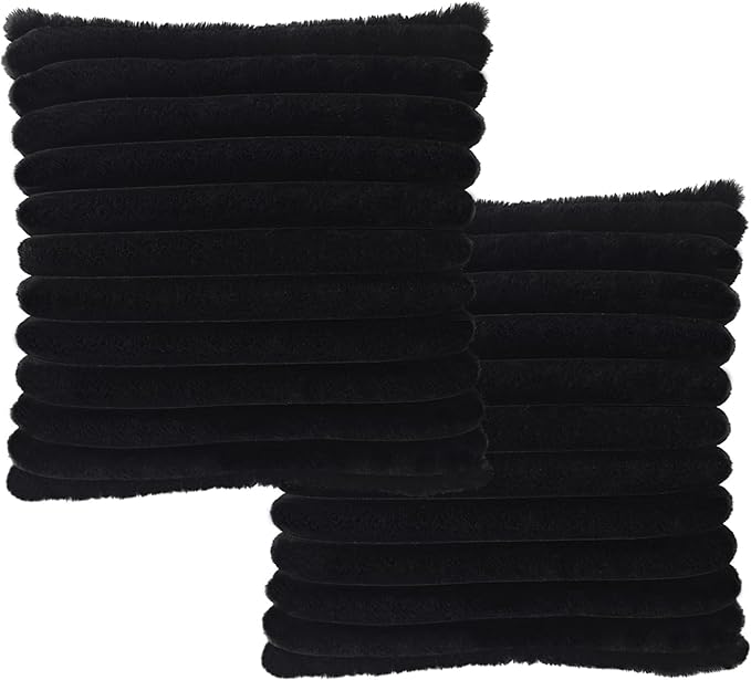 2 Pack 16x16 Pillow Cover Velvet Pillow Covers, Faux Fur Square Throw Pillow Covers for Living Room Decorations Throw Pillow Case, Throw Pillow Cover Cushion Cover for Home Sofa Bedroom Car, Black