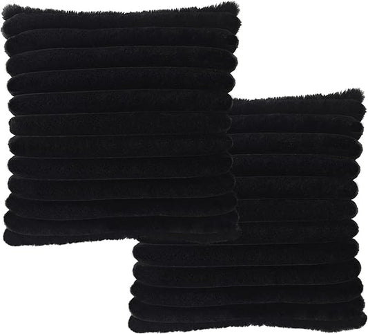2 Pack 16x16 Pillow Cover Velvet Pillow Covers, Faux Fur Square Throw Pillow Covers for Living Room Decorations Throw Pillow Case, Throw Pillow Cover Cushion Cover for Home Sofa Bedroom Car, Black