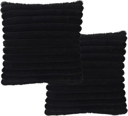 2 Pack 26x26 Pillow Cover Velvet Pillow Covers, Faux Fur Square Throw Pillow Covers for Living Room Decorations Throw Pillow Case, Throw Pillow Cover Cushion Cover for Home Sofa Bedroom Car, Black