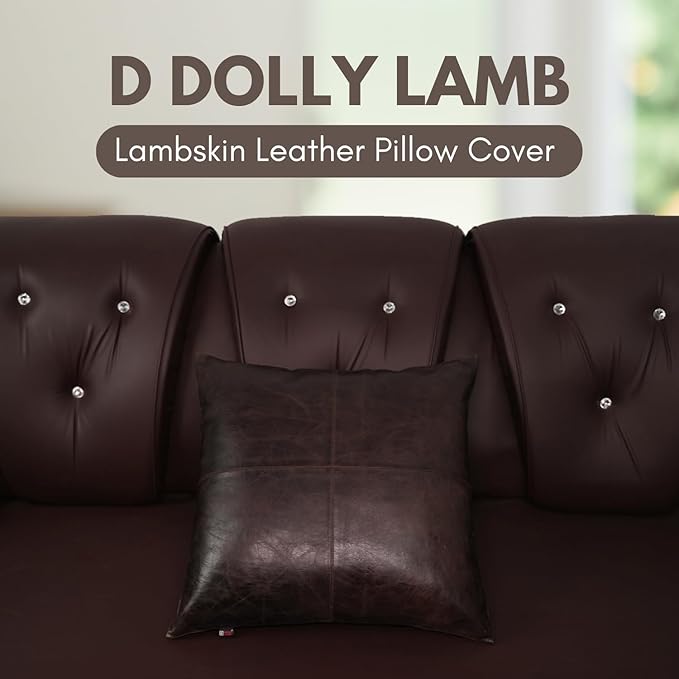 D DOLLY LAMB Lambskin Leather Pillow Cover - Sofa Cushion Case - Decorative Throw Covers for Living Room & Bedroom, 20x20 Inches - Dark Brown Crunch Plain Pack of 2