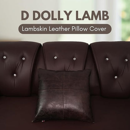 D DOLLY LAMB Lambskin Leather Pillow Cover - Sofa Cushion Case - Decorative Throw Covers for Living Room & Bedroom, 18x18 Inches - Dark Brown Crunch Plain Pack of 2