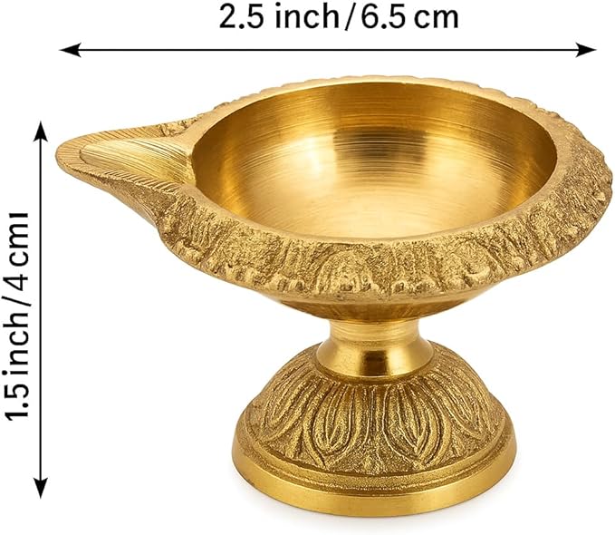 athizay Brass Standing Diya Set – Pack of 2 Traditional Indian Oil Lamps for Pooja, Diwali & Spiritual Decor | Solid Brass Vilakku for Gifting