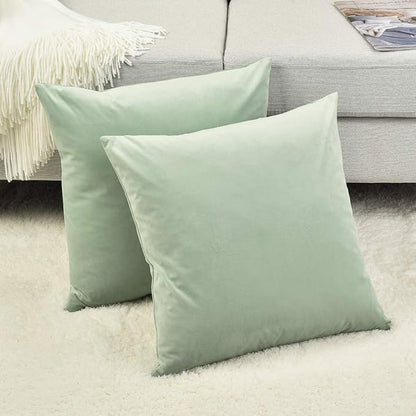 Set of 2 Comfortable Throw Pillow Covers for Bedding, Decorative Accent Cushion Sham Cases for Couch Sofa, Soft Solid Velvet with Zipper Hidden - 18"x18", Turquoise Green