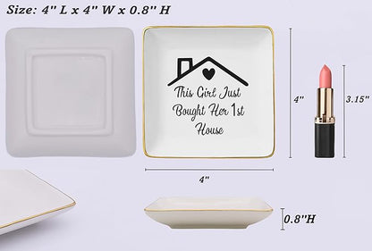 Happy New Home Gift,Congrats Gifts Realtor to Homeowner-First Time Housewarming Present-New Home Owners Present for Woman-Jewelry Tray Trinket Holder Ring Dish-Just Bought Her 1st House