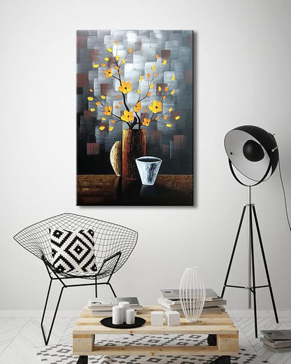 Wieco Art Silent Beauty Modern Abstract Flower Oil Paintings on Canvas Wall Art for Bedroom Living Room Wall Decorations Home Decor 100% Hand Painted Stretched and framed Contemporary Floral Artwork