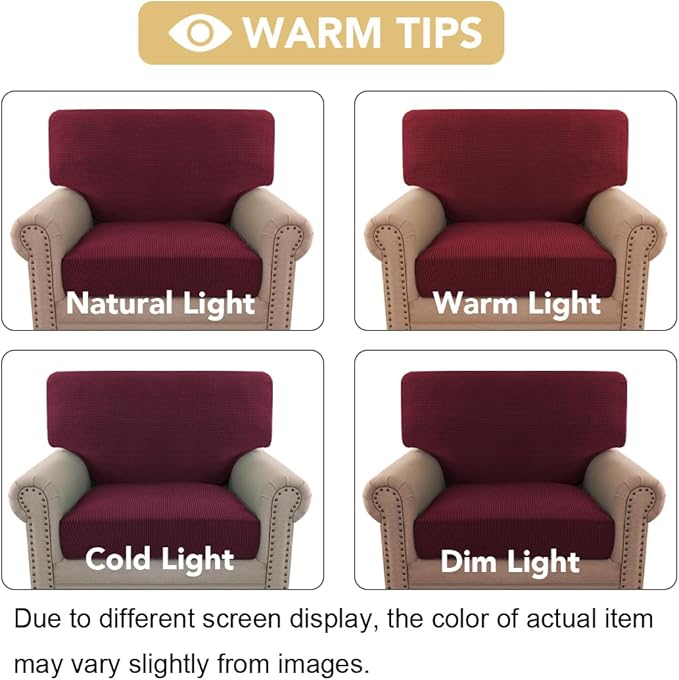 H.VERSAILTEX Multi-Pieces Chair Covers Stretch Couch Covers Form Fitted Seat and Back Cushions Covers (1 Seat Cover Plus 1 Back Cusion Cover, Bonus 2 Armrest Covers), Burgundy