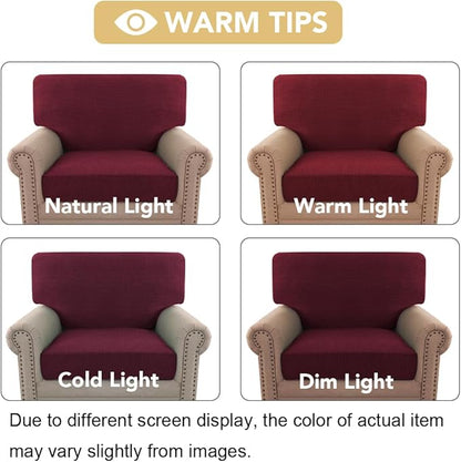 H.VERSAILTEX Multi-Pieces Chair Covers Stretch Couch Covers Form Fitted Seat and Back Cushions Covers (1 Seat Cover Plus 1 Back Cusion Cover, Bonus 2 Armrest Covers), Burgundy