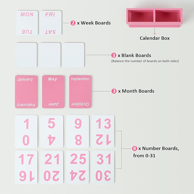 Wooden Block Perpetual Calendar for Desk, Daily Desktop Standing Flip Calendar with Large Display, Modern Farmhouse Aesthetic Desk Accessories for Home Office Decor, Reusable Yearly, Pink