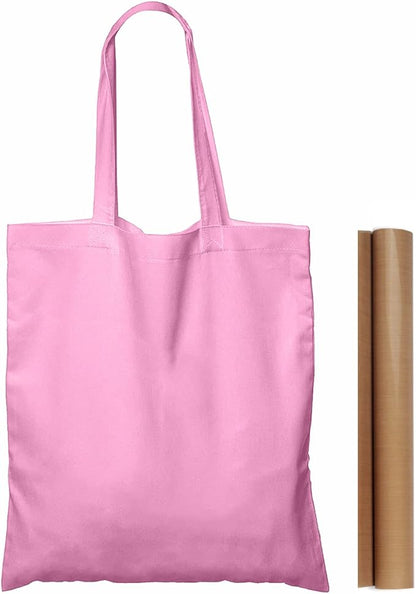 NPBAG 15 Pack 15'' X 16'' Baby Pink Cotton Tote Bags, Blank Bulk Cloth bags with 1pc of PTFE Teflon Sheet