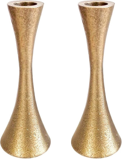 Yair Emanuel Shabbat Candle Holders Tapered Design, Brass or Silver Finish, Shabbos Candlestick Holders Judaica Wedding Gift (Antique Brass, 4.7)