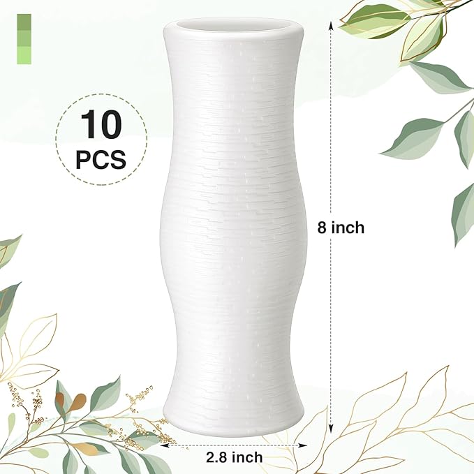 10 Pack Composite Plastic Flower Vases Bulk White Small Boho Floral Vases for Dried Flower Bouquet Pampas Grass Centerpieces Fall Wedding Party Living Room Decor(Bohemian)