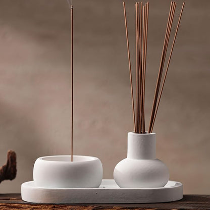 Concrete Incense Burner Set with Holder and Tray,Multifunction Incense Holder for Burning Sage,Palo Santo,Incense Sticks,Ideal for Meditation Home Decor(White)