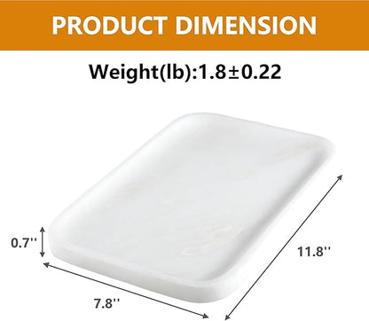 Vanity Tray, 11.8inch Marble Bathroom Tray for Countertop, White Marble Bathroom Dresser, Stone Serving Tray for Kitchen Counter, Storage Organizer for Decor, Perfume, Jewelry