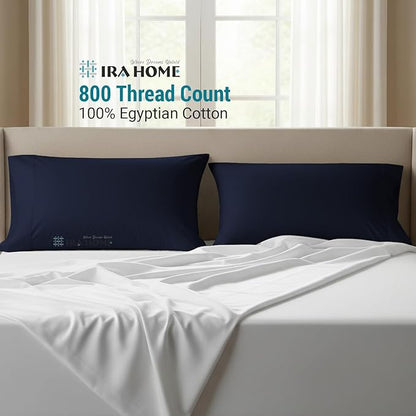 100% Egyptian Cotton Cushion Covers 24x24 Inch, 800 Thread Count Decorative Pillow Covers for Sofa, Bed & Office - Soft, Durable, Breathable Luxury Throw Pillowcases - Pack of 2, Navy Blue