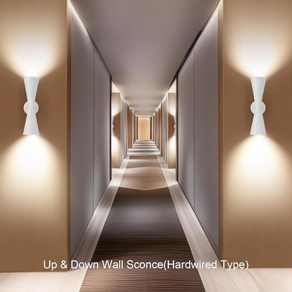 Modern Indoor Wall Sconces Set of 2 Up and Down White Wall Sconces Mid Century Indoor Wall Light Fixture Hardwired Wall Mounted Lamp for Living Room Bathroom Bedroom Hallway 15 Inch