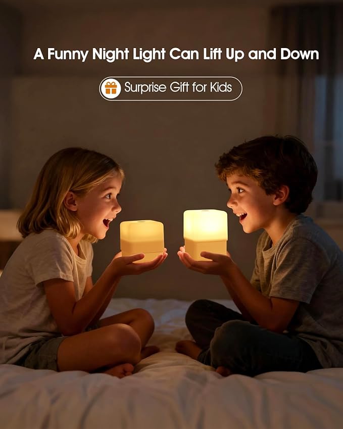 JJ&RY Bedside Touch Night Light for Kids/Adults/Baby Nursery, Funny Lift Design Nightlight for Gift, 2600K/Soft Warm Yellow/Sleep Aid/Dimmable, Cordless Night Lamp for Nightstand/Bedroom/Kids Room