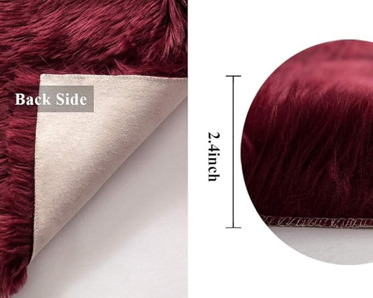 MIULEE Fluffy Rug Soft Shaggy Faux Fur Area Rug Luxury Plush Rectangle Carpet for Bedroom Living Room Sofa Chair 2 x 3 Feet,Wine Red