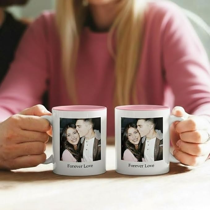 Custom Photo Coffee Mug, Personalized Forever Love Design Ceramic Cup for Anniversary Boyfriend Girlfriend Dishwasher Safe, 11oz (Pink)