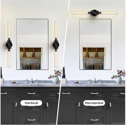 Brass Wall Sconces Set of 2, Bathroom Sconces Wall Light, Black Sconces Lighting with Clear Lamp,Wall Mount Lamps Wall Lights for Vanity Light Bedroom Living Room Hallway