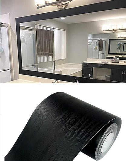 10M Black Wood Grain Removable PVC Waterproof Border Wall Decor Removable Self Adhesive Kitchen Bathroom Tiles Sticker Wallpaper 4.2x390 (4inch)