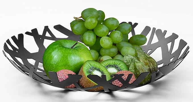 IBWell Fruit Bowl, Integrated High end Modern Home Creative Fruit Basket for Counters, Kitchen, Countertop, Home Decor(Black)