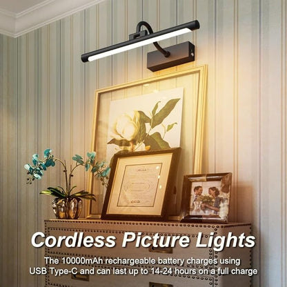 Aipsun 15.7" Black Picture Lights for Wall Rechargeable,10000mAh Battery Operated Art Light for Paintings,3CCT Dimmable, Rotatable Gallery Light for Pictures Display