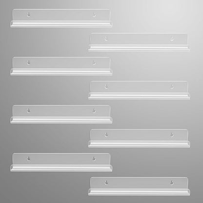 Gotega 8 Pack Vinyl Record Shelf Wall Mount, 12 inch Album Record Holder Display, Clear Acrylic Floating Shelves for Wall, Suitable for Bedroom, Living Room, Magazine Shelf, Kids Bookshelf, etc