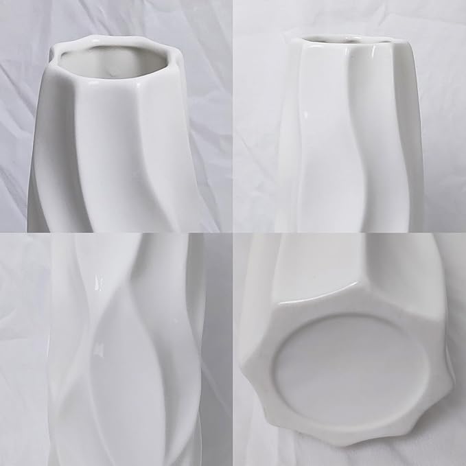 12Inch Tall Ceramic White Flower Vase,Home Decor White Vases for Pampas Grass,Modern Textured Vases for Table Centerpieces,Living Room Decorations,Shelf,Farmhouse Small Ceramic Vase