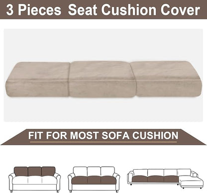 NAISI Couch Cushion Covers 3 Pieces Velvet Stretch Sofa Seat Covers or Backrest Covers Soft Individual Couch Covers for Sectional Sofa(3 Pcs for 3-Seat Cushion,Taupe)