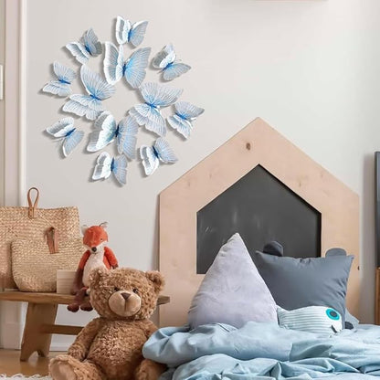 Somotersea 24Pcs 3D Butterfly Wall Decor Removable Butterfly Decoration for Girls Room Butterflies Decals Birthday Party Decorations Kids Bedroom Butterfly Stickers Magnets Blue and White