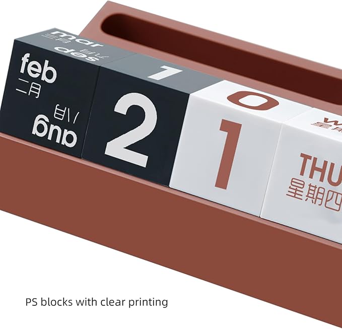 Block Calendar for Desk, Daily Desktop Perpetual Desk Calendar, Cute Date Display Blocks Desk Accessory for Home Office Decor, Teacher, Classroom, Reusable Yearly (Red, With phone holder)