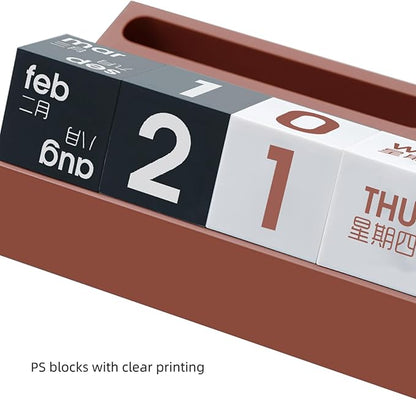 Block Calendar for Desk, Daily Desktop Perpetual Desk Calendar, Cute Date Display Blocks Desk Accessory for Home Office Decor, Teacher, Classroom, Reusable Yearly (Red, With phone holder)