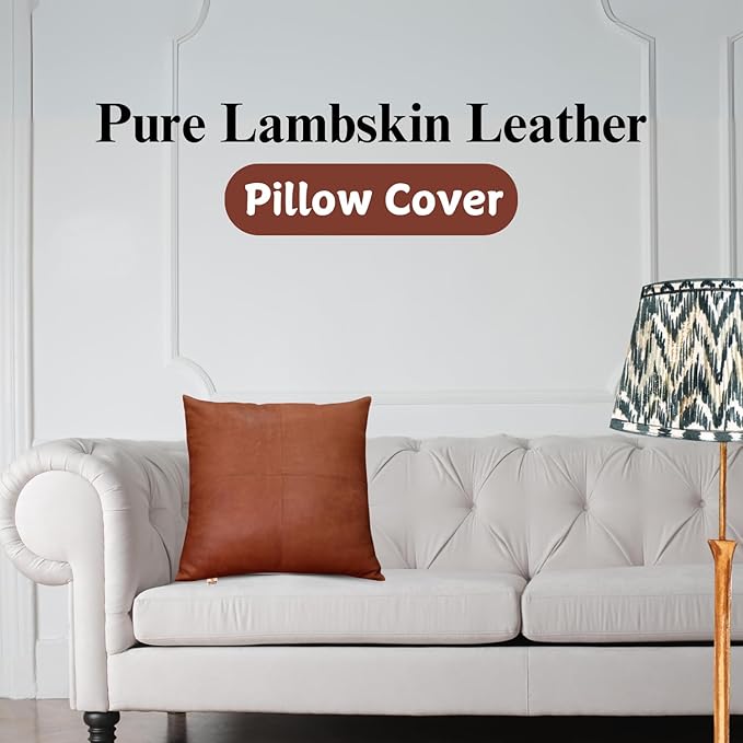 Lambskin Leather Pillow Cover - Sofa Cushion Case - Decorative Throw Covers for Living Room & Bedroom, 20x20 Inches - Orange Crunch Plain Pack of 1