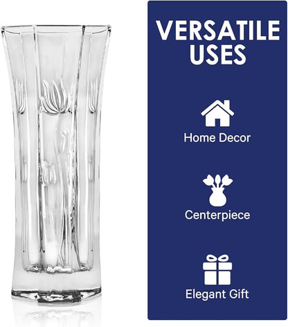CS Crystal Vase 12-inch high, Tulip Design, for Flowers & Decor. Lovely Nice Shiny Piece. Perfect as a Gift, Suitable for All Occasions.