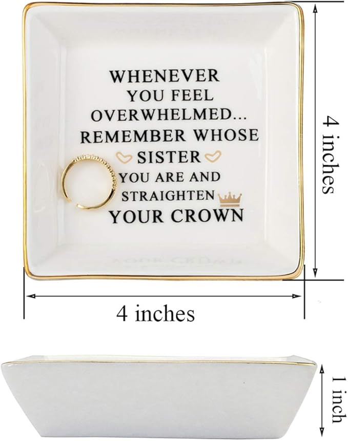 JoycuFF Inspirational Gift for Sister - Sister Gifts for Birthday, Christmas, Mother's Day - Trinket Dish Decorative Ring Dish Jewelry Tray Home Decor