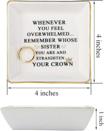 JoycuFF Inspirational Gift for Sister - Sister Gifts for Birthday, Christmas, Mother's Day - Trinket Dish Decorative Ring Dish Jewelry Tray Home Decor