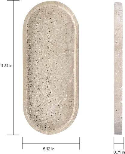 OOBOOB Oval Natural Marble Bathroom Tray for Decor Countertop, Marble Vanity Tray for Candles Perfume, Jewelry, Cosmetics, Elegant Vanity Organizer for Jewelry, Perfume