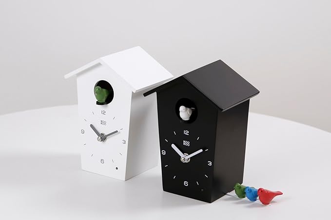KOOKOO Birdhouse Mini White, Tiny Modern Cuckoo Clock with 12 Natural Bird Songs or Cuckoo Call