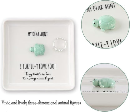 HOME SMILE Turtle Jewelry Dish Tray-Aunt Auntie Gifts from Niece Nephew,Mothers Day Birthday Gifts for Aunt Auntie Gift Ideas,I Turtley Love You Gifts