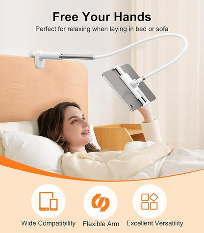 Gooseneck Tablet Holder for Bed, Flexible Long Arm Tablet Mount Stand for Reading in Bed, Compatible with iPad Mini Pro Air Phone Switch Samsung Galaxy Tabs Kindle Fire, More 4.7-12.9" Devices