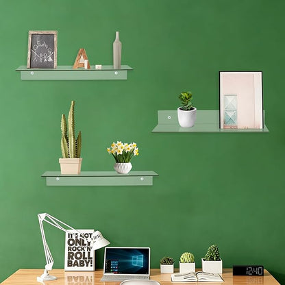10Pcs Clear Acrylic Floating Shelf, L-Shaped Clear Acrylic Shelf Rectangle Floating Bookshelf Invisible Book Shelves for Bedroom Living Room Bathroom Office Wall, 11.81x4.07Inch