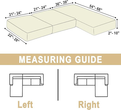 Sectional Couch Covers for 3-Piece Seat Cushion Velvet Separate L Shape Couch Cover Stretch Sofa Slipcover with 2 Pieces Pillowcases Furniture Protector (Sofa 2 Seater + 1 Chaise, Milk White)