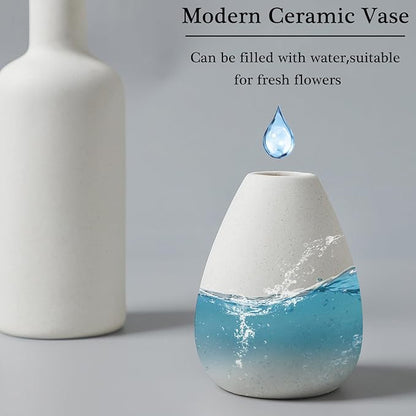 CEMABT White Ceramic Vase Set - 4 Small Unique Flower Vases for Centerpieces, Modern Home Decor