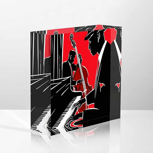 NOHSHE Desktop Decoration Jazz Piano and Bass Acrylic Desk Decor 4x4 Tabletop Wall Sign - Appreciation and Housewarming Presents for Coworkers and Friends