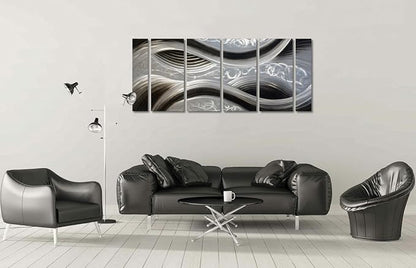 MyArton Handcrafted Abstract Metal Wall Art with Soft Color, Large Scale Decor in Black Line Design, 3D Artwork for Indoor Outdoor Wall Decorations, 6-Panels Metal Art Measure 24"x 65"